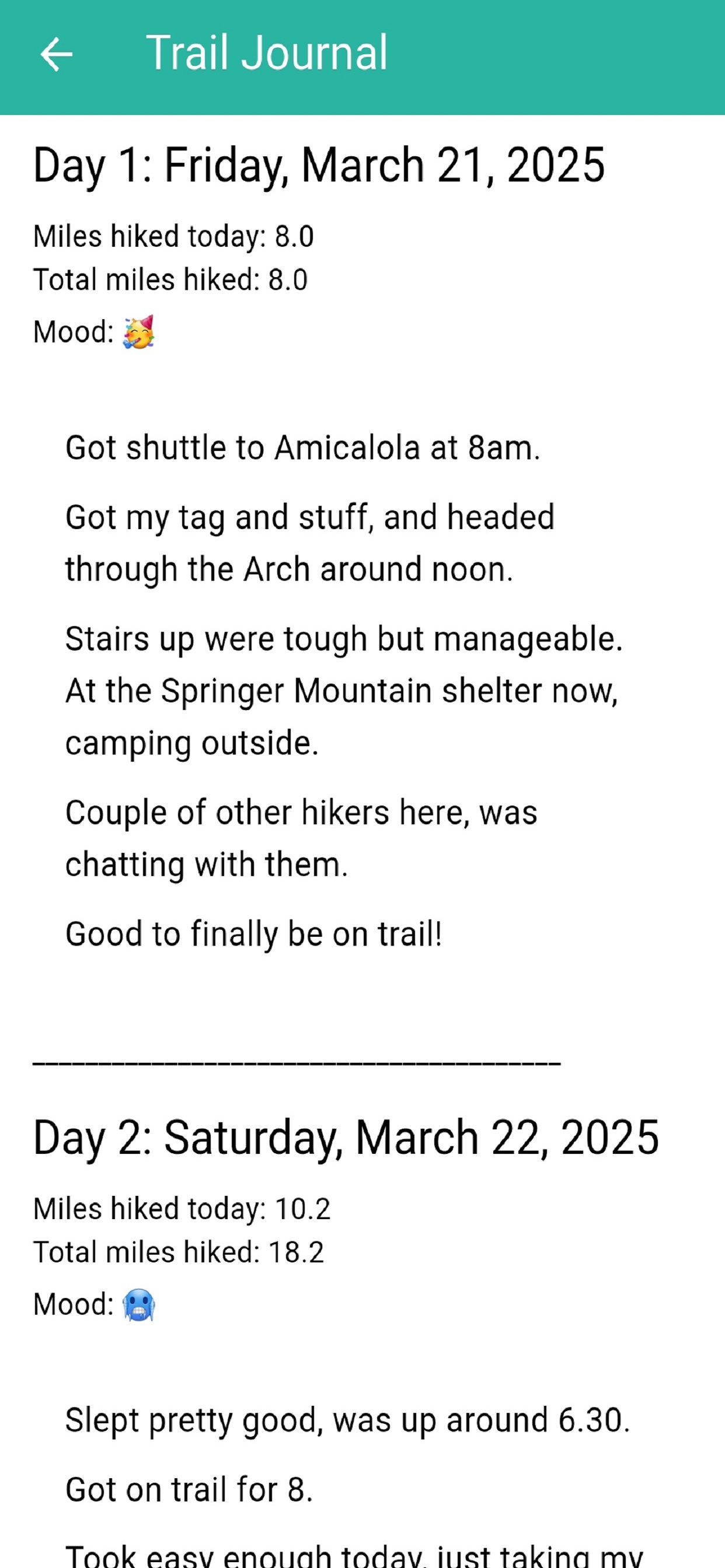 Daily Log - Trail progress tracking